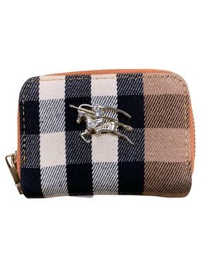 Equestrian Plaid Zip Card Wallet in Black, White & Tan